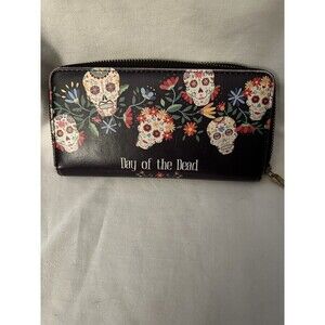 Day of The Dead Sugar Skull Faux Leather Zipper Wallet-Gothic-Women Wallet-Goth